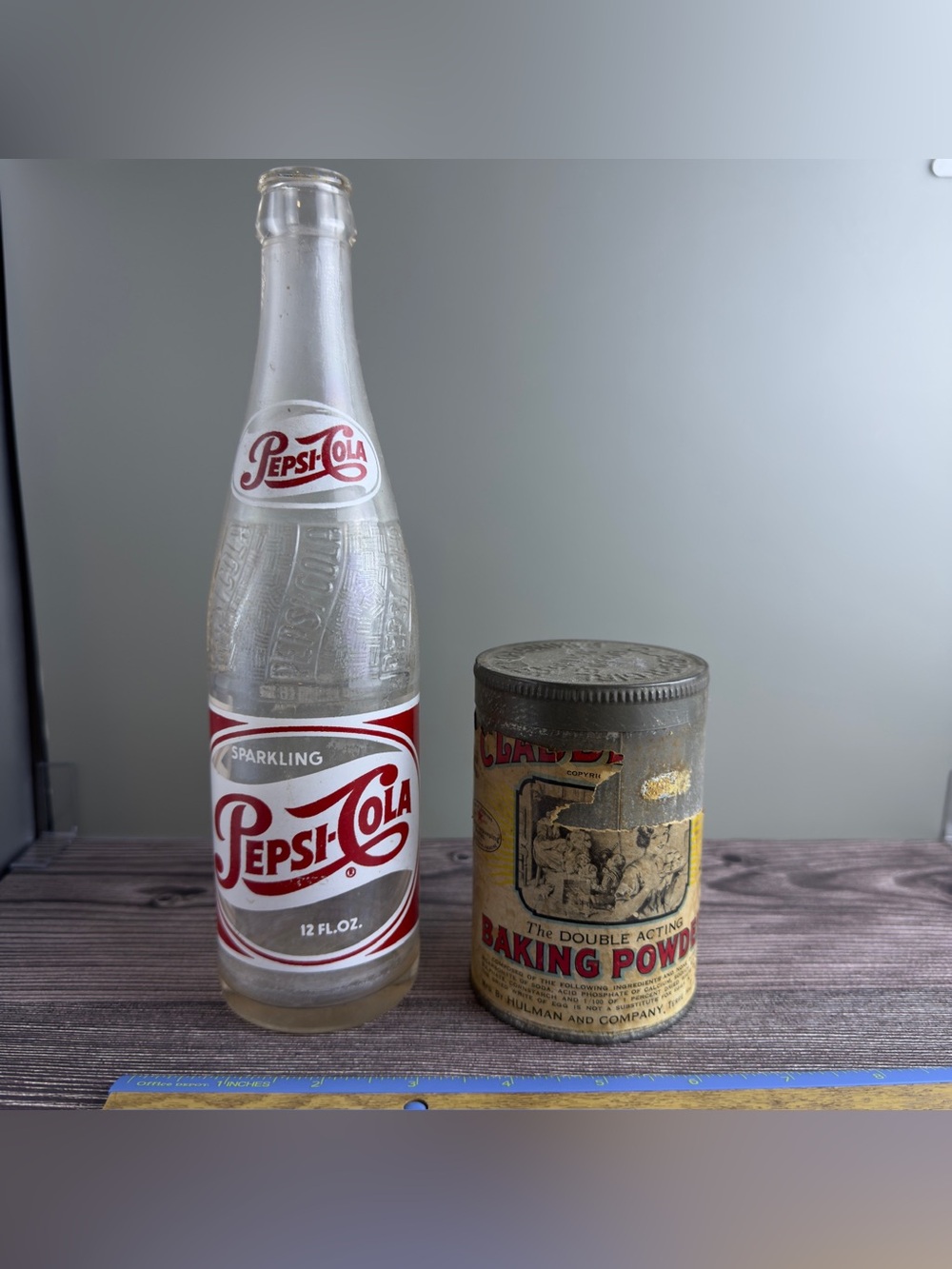 Vintage Pepsi Bottle + Clabber Girl Baking Powder Tin Lot of 2 Retro Kitchen
